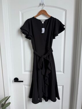 Christopher and Banks Black Ruffle Midi Dress